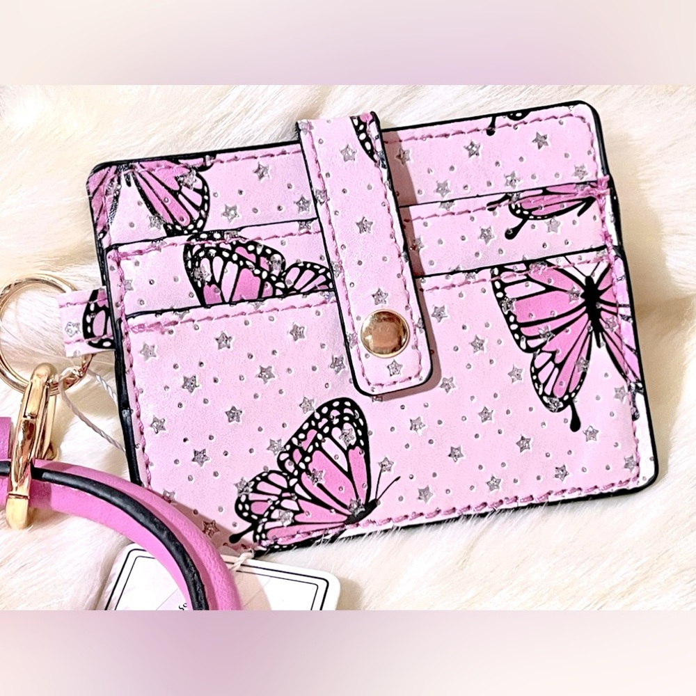Purple Butterfly Cardholder Wristlet Keychain